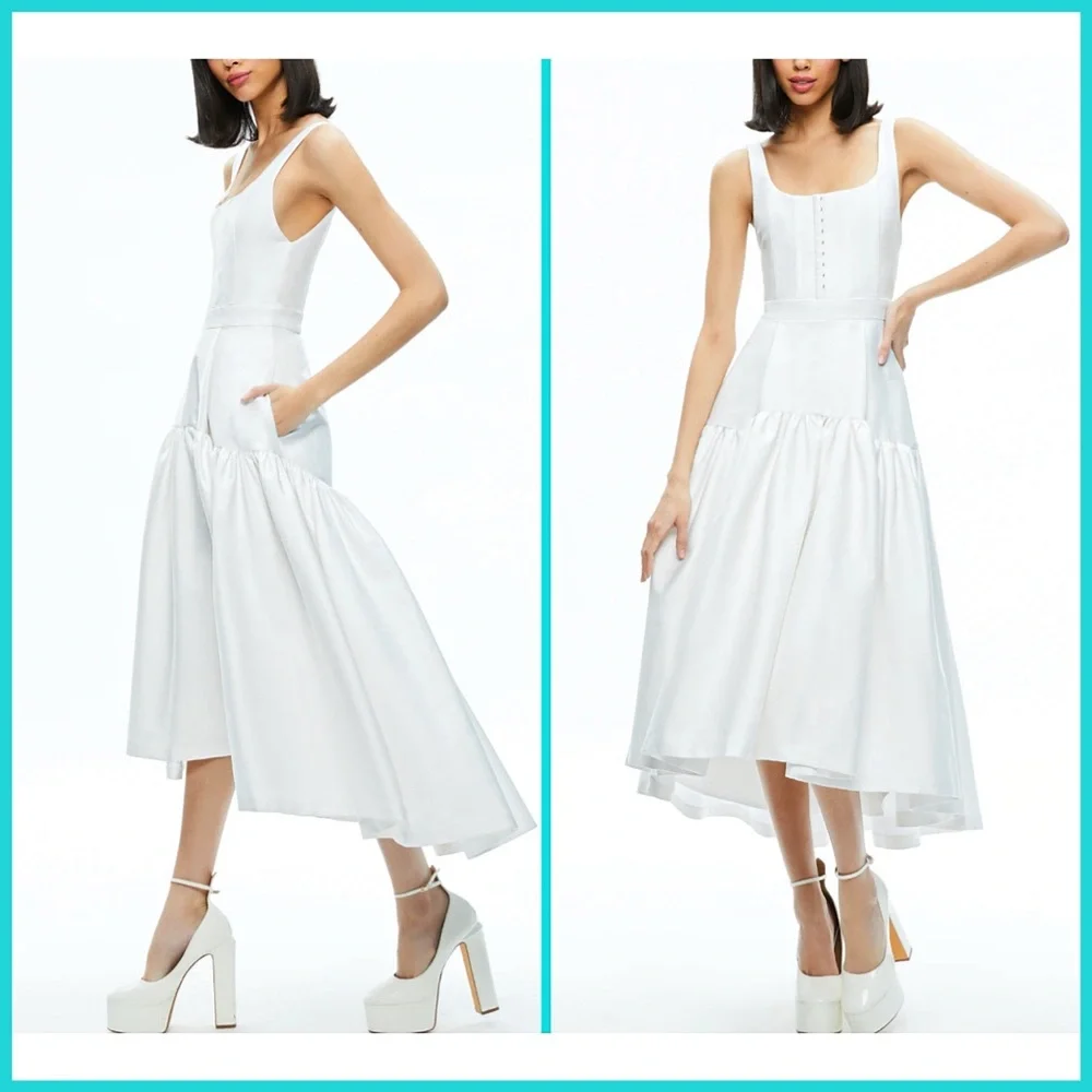 Alice + Olivia Diana Off White Sleeveless Structured Midi Dress